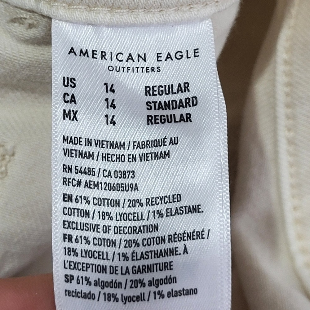 American Eagle Carpenter Pants Womens 14 Cream Stretch Wide Leg Utility Y2k - Picture 2 of 16